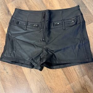 Ramisu Collection Women's Black Faux Leather High Waist Motorcycle Short